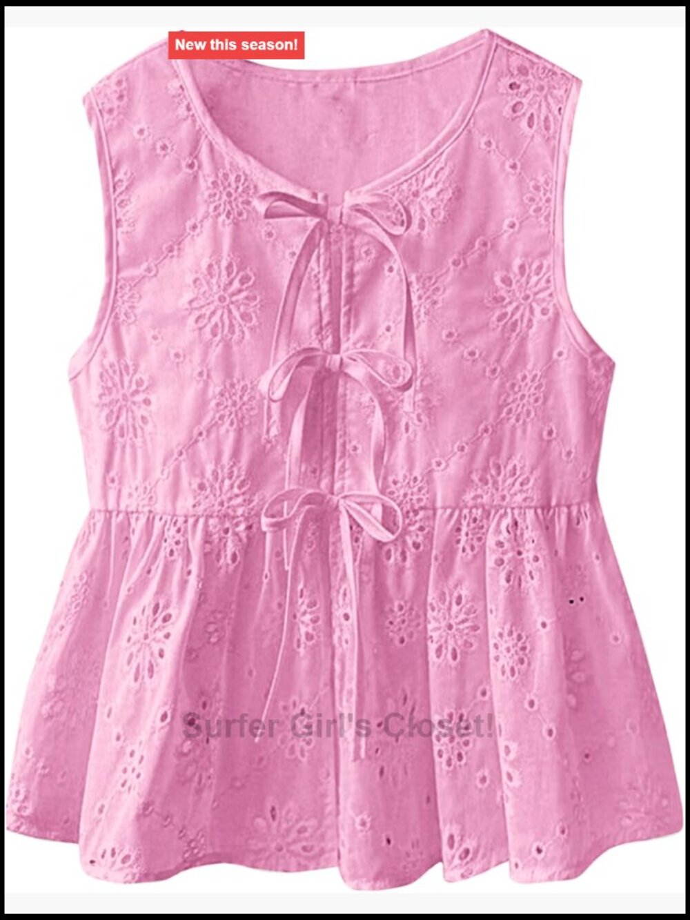 Women's Eyelet Babydoll Peplum Tank Top Cotton Sleeveless Adjustable Bow Tie